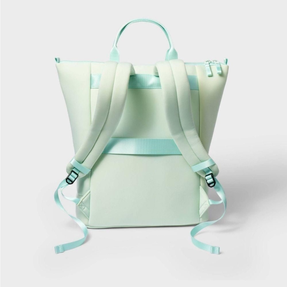 All in Motion16" Faux Neoprene Scuba Tote Backpack Green Blue Luggage Strap - Picture 3 of 6